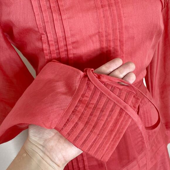 Anna October Chiffon Puff Sleeve Open Back Midi Dress Pink Orange Size US 4 - Picture 4 of 8